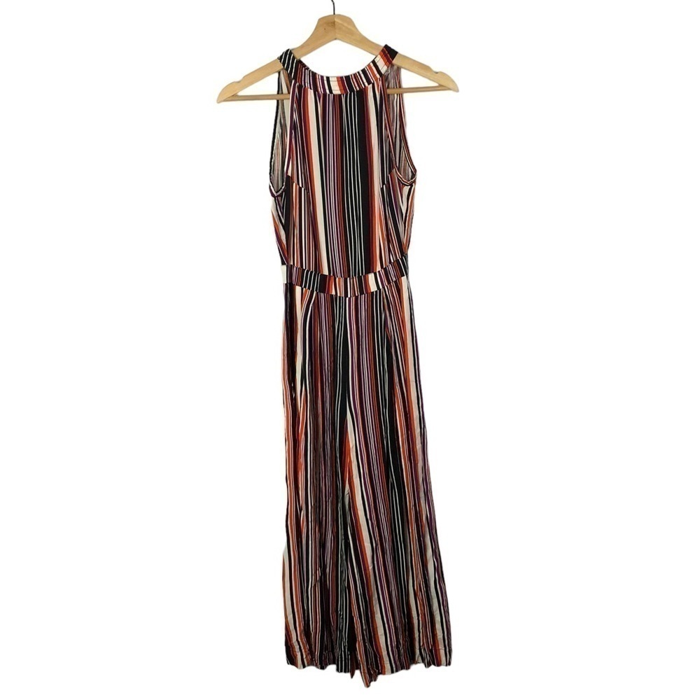 Valija Red & Black Stripe High Neck Wide Leg Cropped Jumpsuit XS